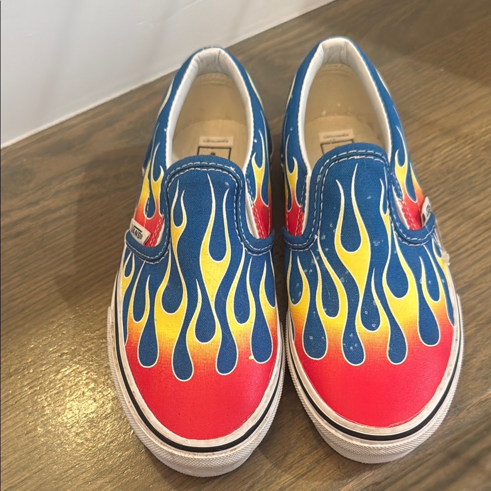 Vans Kids Flame Slip-On Shoes - Red, Blue, Yellow